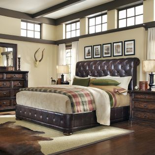  205135 Whiskey Oak  Upholstered King Bed (침대+협탁+화장대)