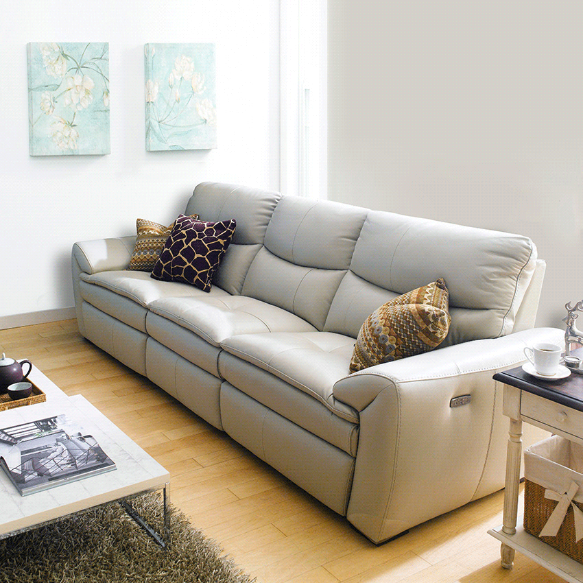 E1455-IvoryLeather Recliner Sofa