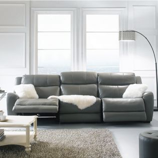 E1502-GreyLeather Recliner Sofa