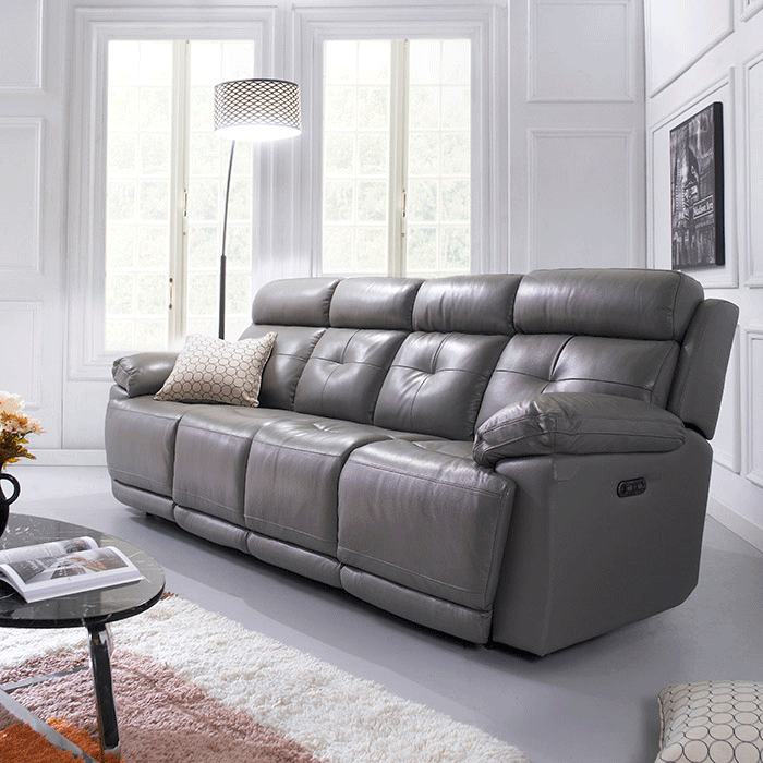 E1460-4S-GreyLeather Recliner Sofa
