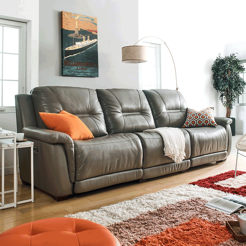 E1501-GreystoneLeather Recliner Sofa
