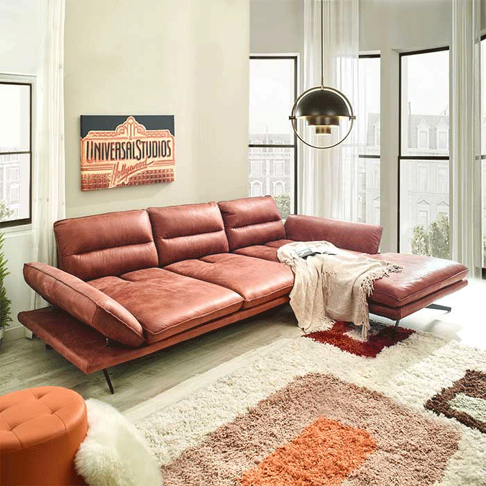 10270ML-BrickLeather Chaise Sofa