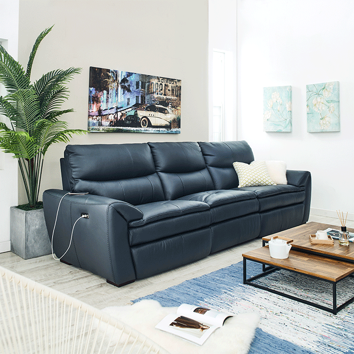 E1455-BlueLeather Recliner Sofa