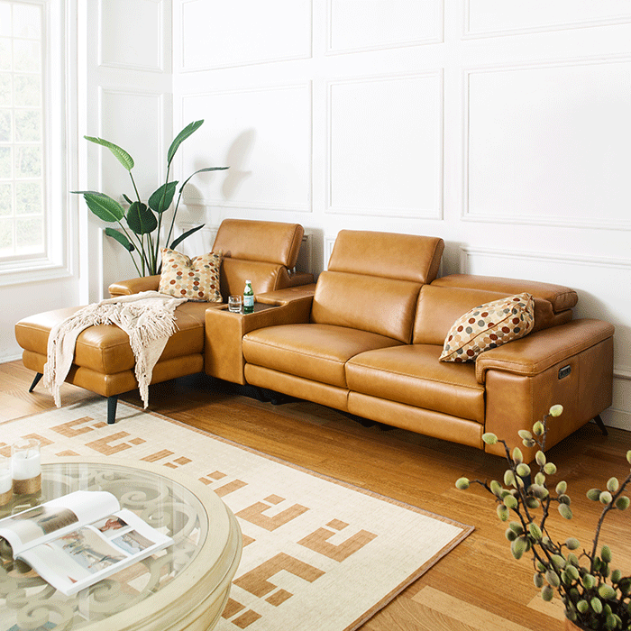 E1758-HoneyLeather Recliner Sofa
