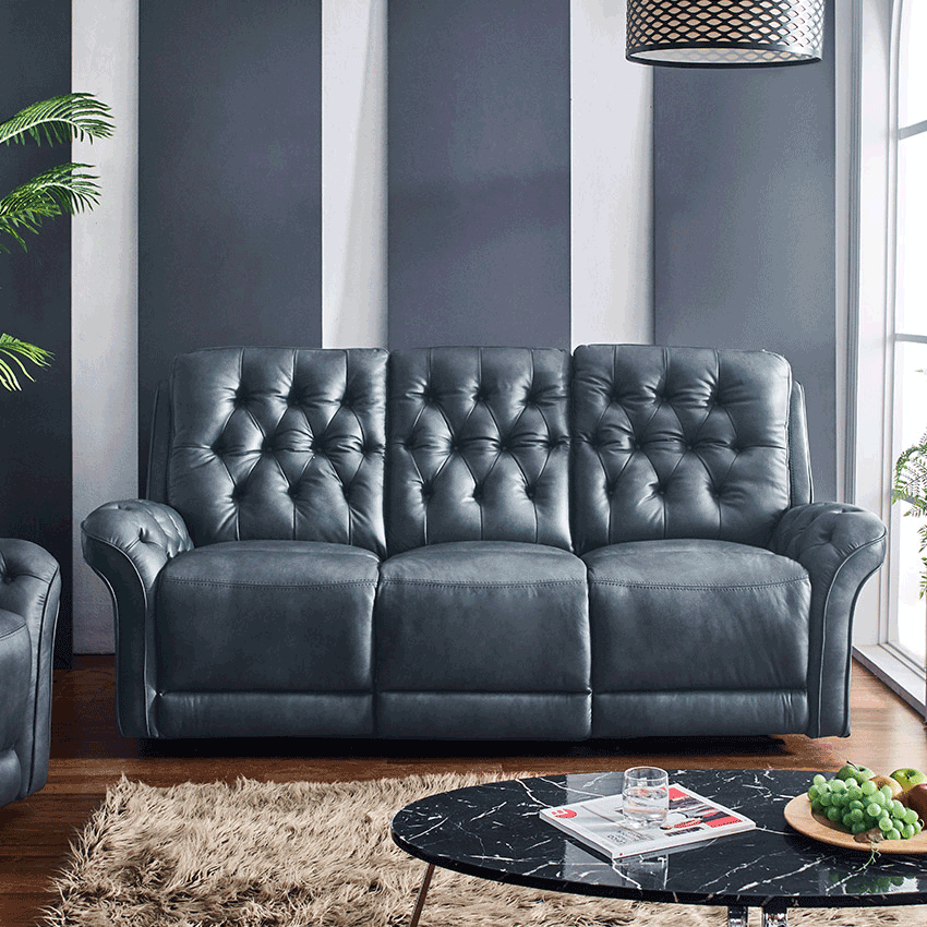 E1724-Dark GreenLeather Recliner Sofa
