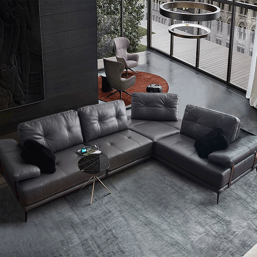 MUSE-12114Leather Chaise Sofa