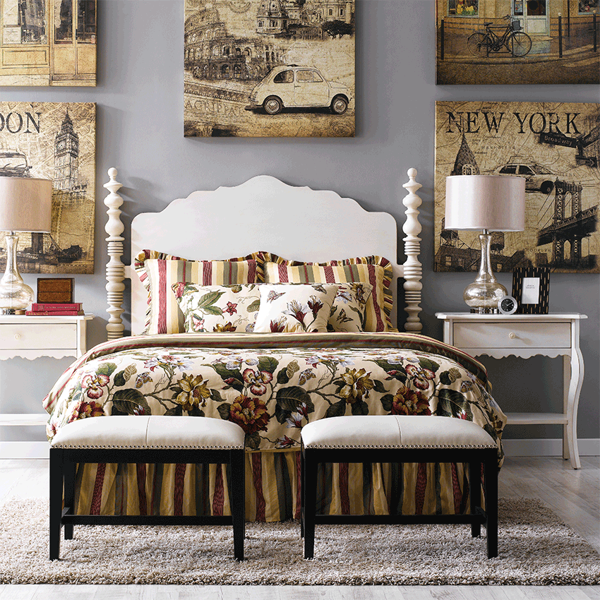 Milan-White-HBQueen Poster Bed
