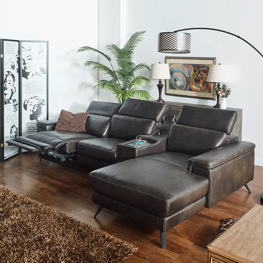 E1758-CharcoalLeather Recliner Sofa