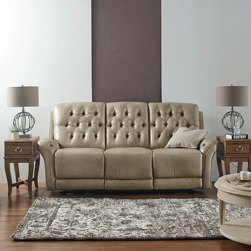 E1724-PebbleLeather Recliner Sofa